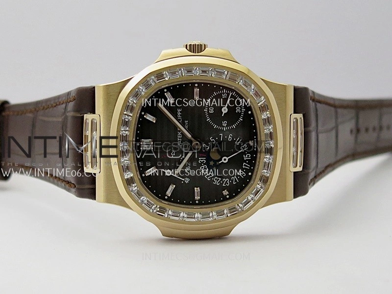 Nautilus 5724R RG T Diamond PPF 1:1 Best Edition Blue Dial on Brown Leather Strap A240 Super Clone
