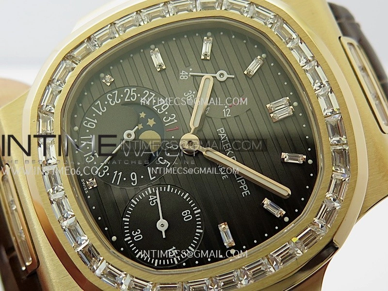 Nautilus 5724R RG T Diamond PPF 1:1 Best Edition Blue Dial on Brown Leather Strap A240 Super Clone