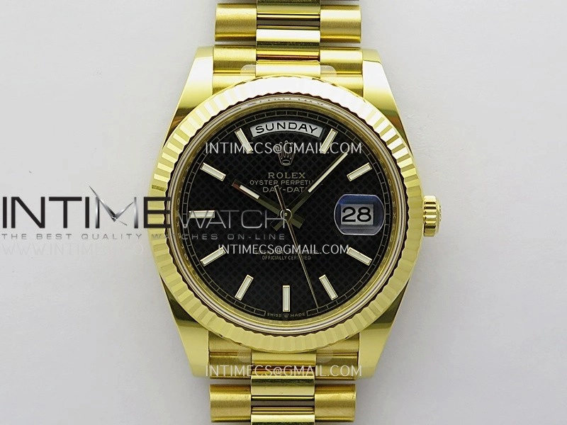 Day Date 40 YG 228238 THBF 1:1 Gain Weight Best Edition Black Dial Stick Marker on President Bracelet VR3255 V3