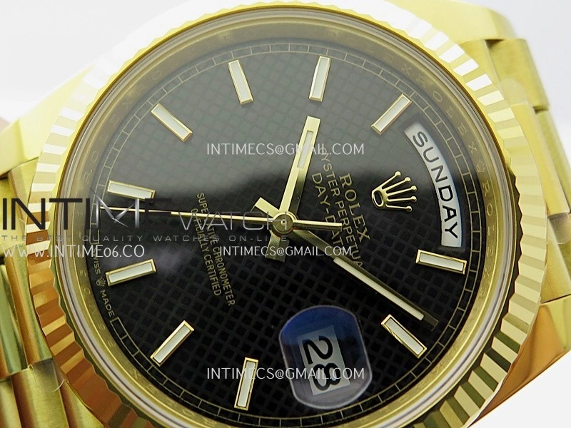 Day Date 40 YG 228238 THBF 1:1 Gain Weight Best Edition Black Dial Stick Marker on President Bracelet VR3255 V3