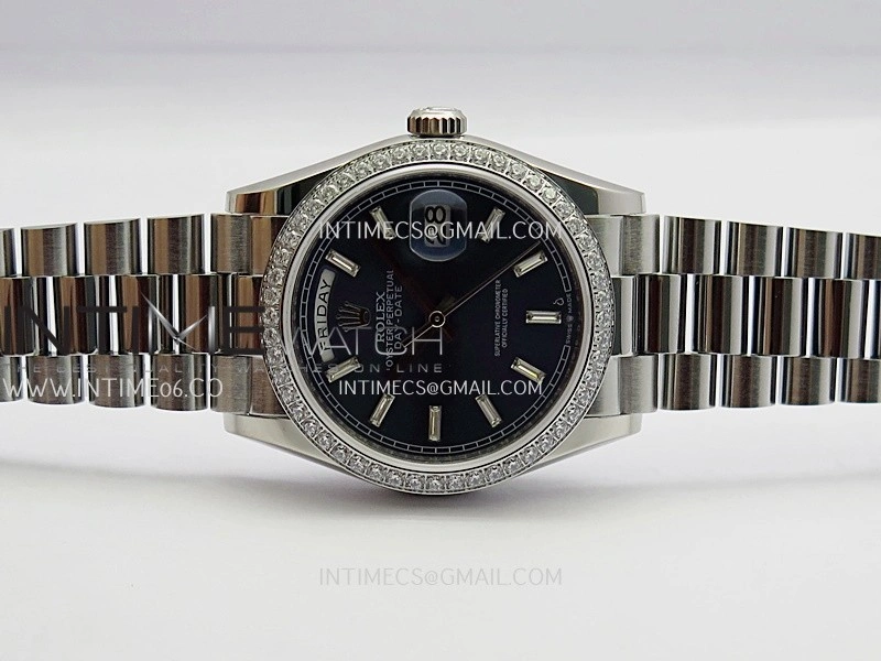 Day Date 128349 SS Gain Weight KF 1:1 Edition Blue Dial T Diamond Marker On President Bracelet A2836