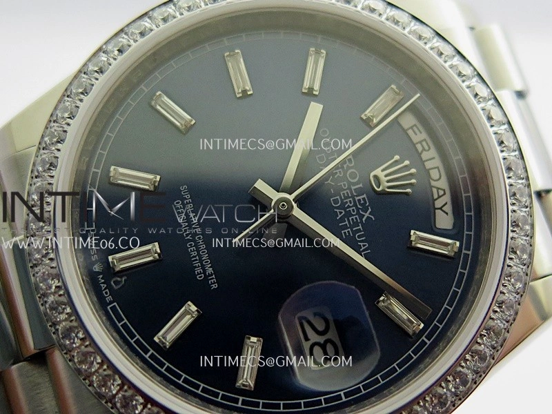 Day Date 128349 SS Gain Weight KF 1:1 Edition Blue Dial T Diamond Marker On President Bracelet A2836
