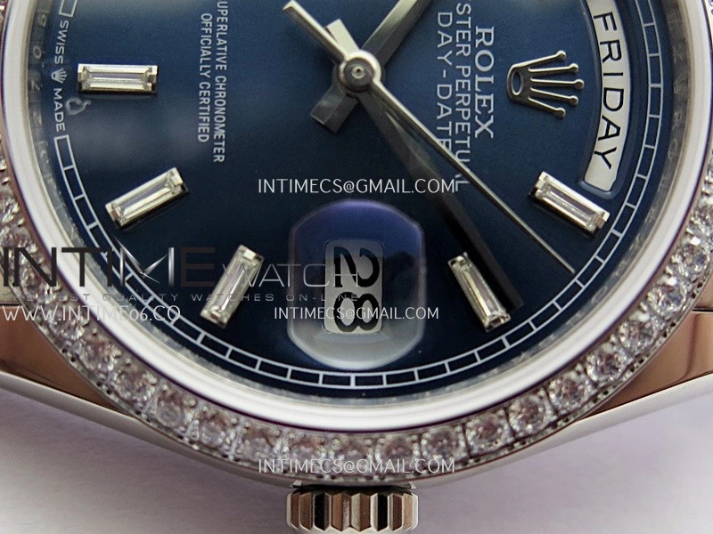 Day Date 128349 SS Gain Weight KF 1:1 Edition Blue Dial T Diamond Marker On President Bracelet A2836