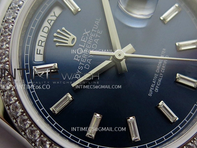 Day Date 128349 SS Gain Weight KF 1:1 Edition Blue Dial T Diamond Marker On President Bracelet A2836