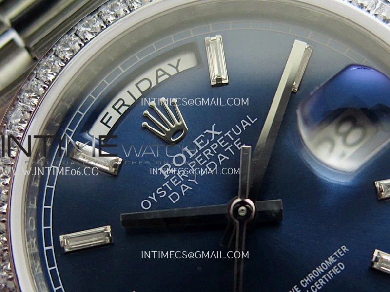 Day Date 128349 SS Gain Weight KF 1:1 Edition Blue Dial T Diamond Marker On President Bracelet A2836