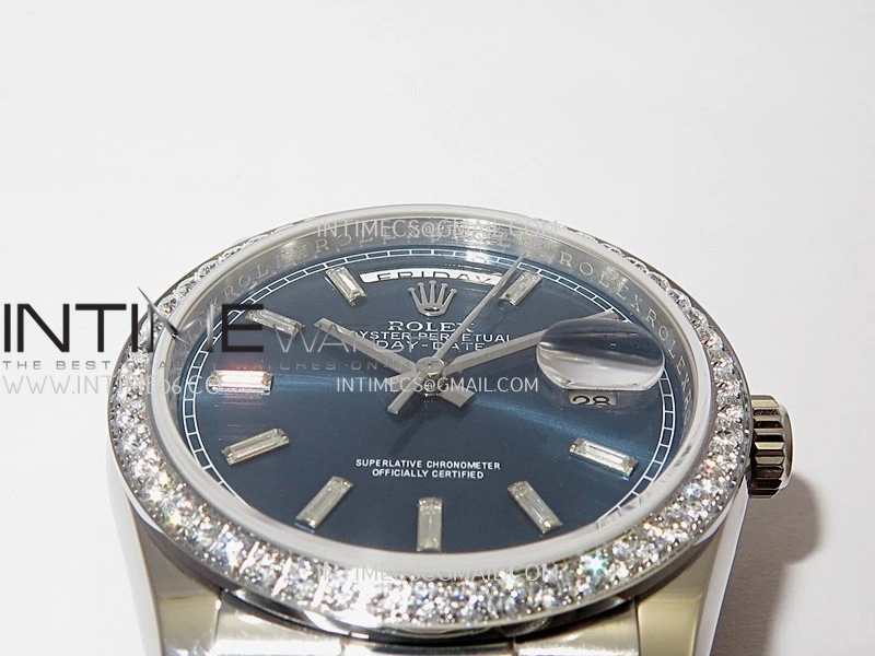 Day Date 128349 SS Gain Weight KF 1:1 Edition Blue Dial T Diamond Marker On President Bracelet A2836