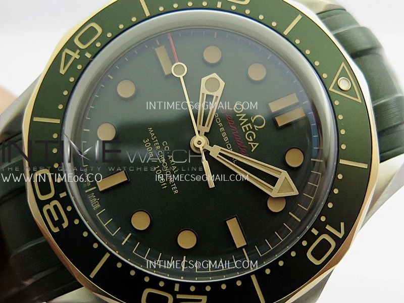 Seamaster 300M Diver Titanium Bronze Gold ORF 1:1 Best Edition Green Dial On Green Rubber Strap Asian Super Clone 8806