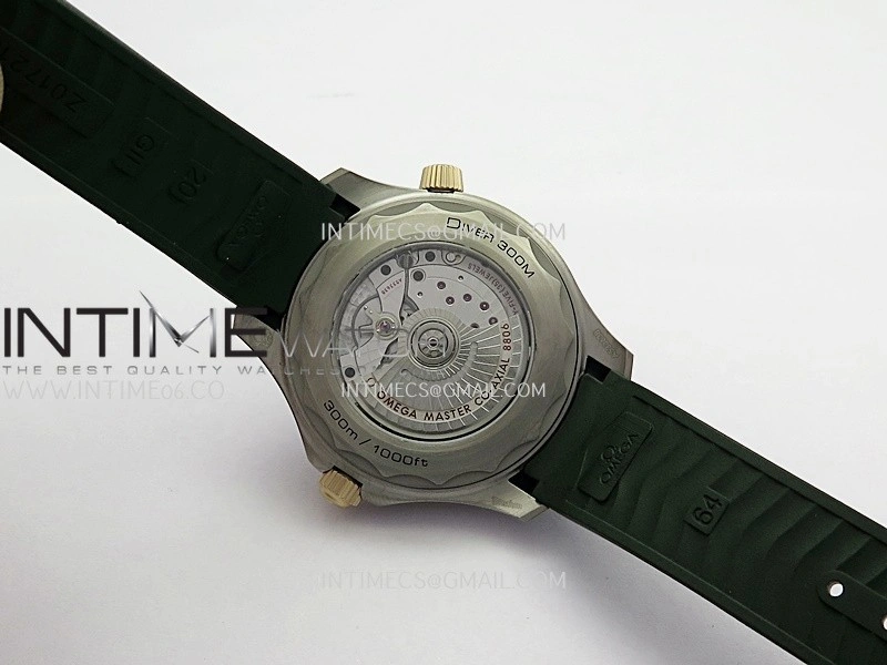 Seamaster 300M Diver Titanium Bronze Gold ORF 1:1 Best Edition Green Dial On Green Rubber Strap Asian Super Clone 8806