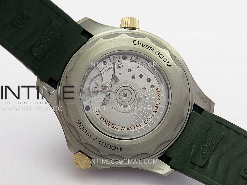 Seamaster 300M Diver Titanium Bronze Gold ORF 1:1 Best Edition Green Dial On Green Rubber Strap Asian Super Clone 8806