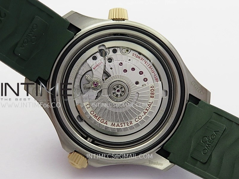Seamaster 300M Diver Titanium Bronze Gold ORF 1:1 Best Edition Green Dial On Green Rubber Strap Asian Super Clone 8806