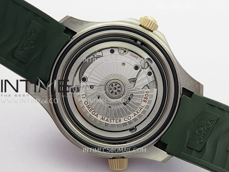 Seamaster 300M Diver Titanium Bronze Gold ORF 1:1 Best Edition Green Dial On Green Rubber Strap Asian Super Clone 8806