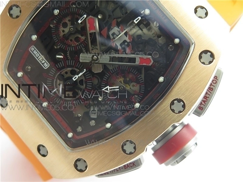 RM011-FM RG CHRONOGRAPH RG CASE KVF 1:1 BEST EDITION CRYSTAL SKELETON DIAL ON ORANGE RUBBER STRAP A7750
