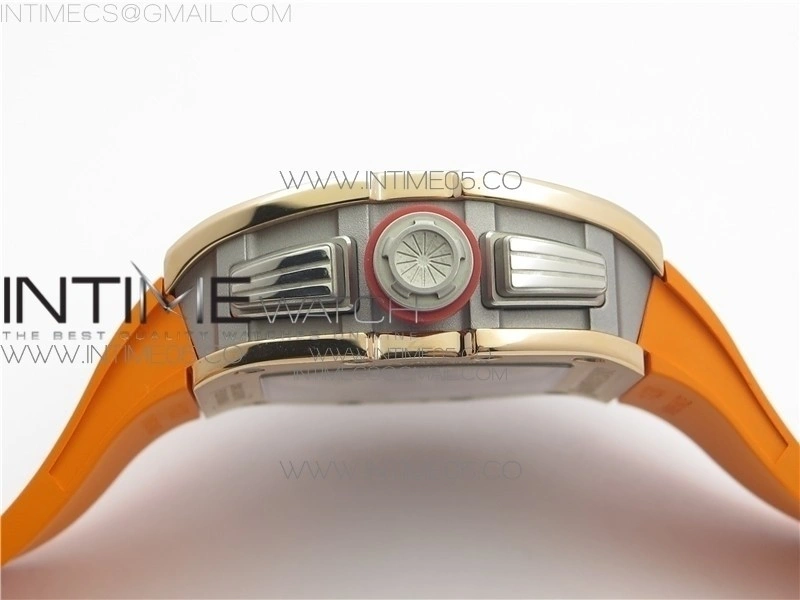 RM011-FM RG CHRONOGRAPH RG CASE KVF 1:1 BEST EDITION CRYSTAL SKELETON DIAL ON ORANGE RUBBER STRAP A7750