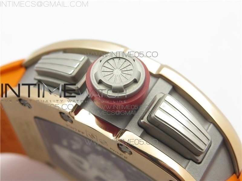 RM011-FM RG CHRONOGRAPH RG CASE KVF 1:1 BEST EDITION CRYSTAL SKELETON DIAL ON ORANGE RUBBER STRAP A7750