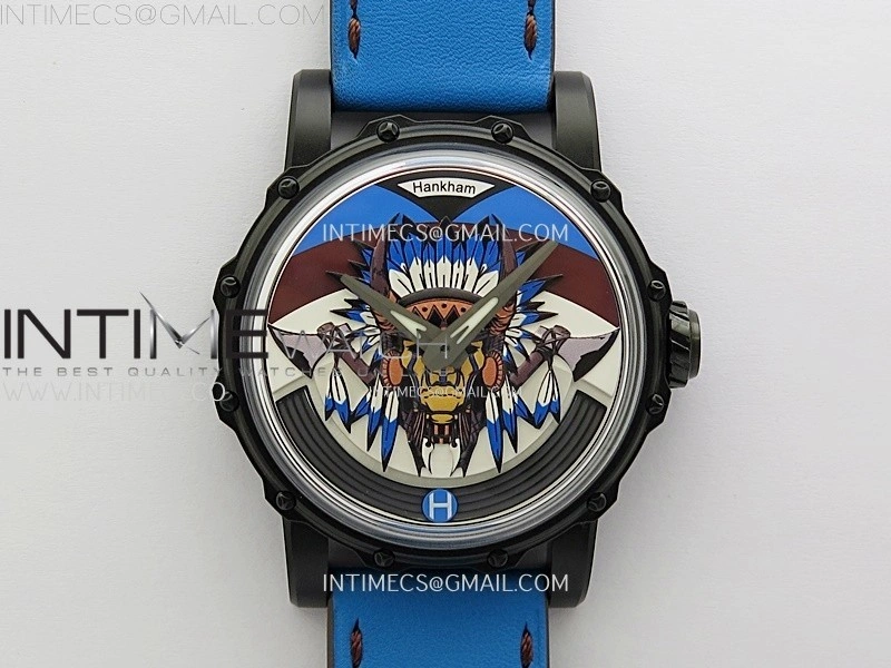 Hankham Indians PVD on Blue Leather Strap MIYOTA 8215