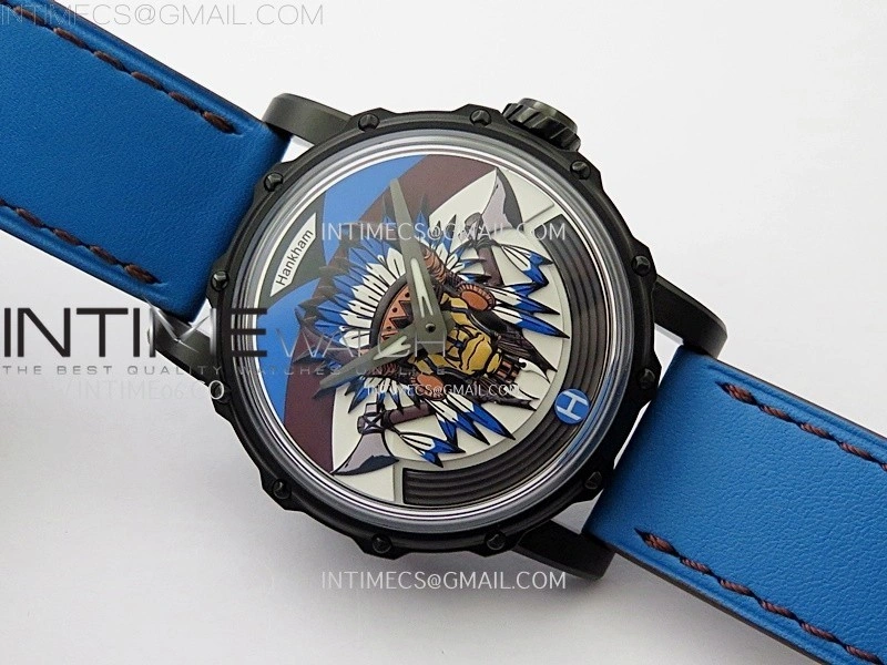 Hankham Indians PVD on Blue Leather Strap MIYOTA 8215