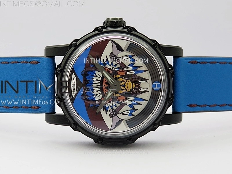 Hankham Indians PVD on Blue Leather Strap MIYOTA 8215
