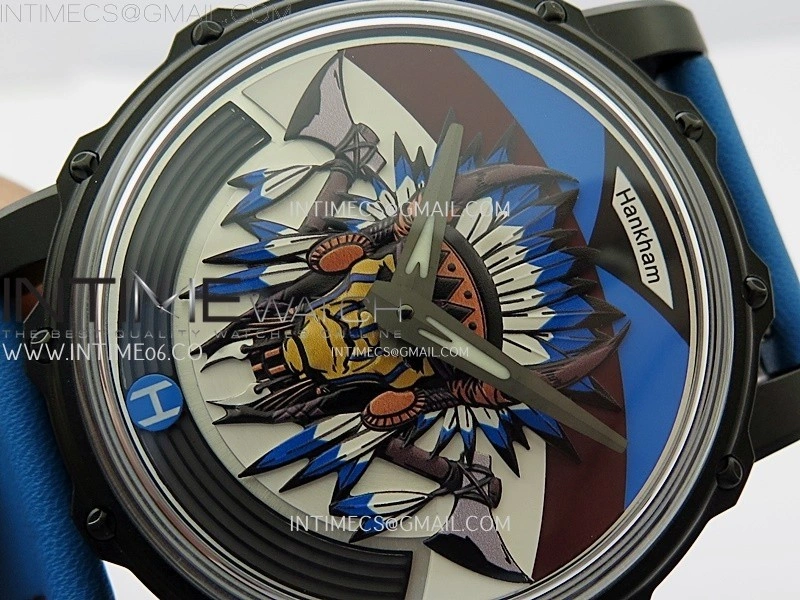 Hankham Indians PVD on Blue Leather Strap MIYOTA 8215