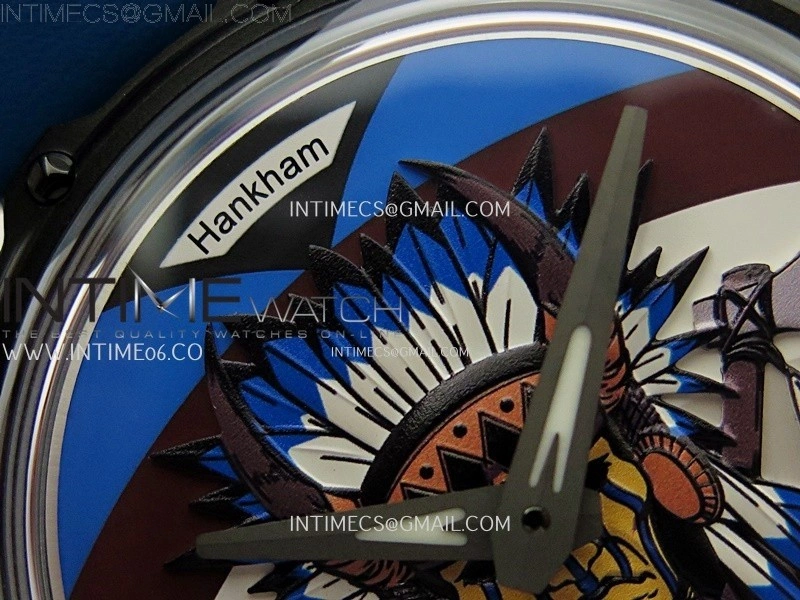 Hankham Indians PVD on Blue Leather Strap MIYOTA 8215