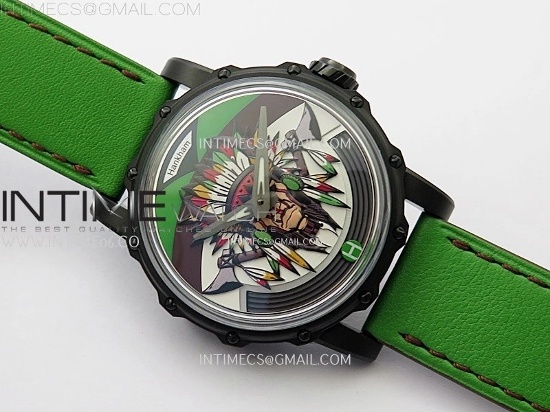 Hankham Indians PVD on Green Leather Strap MIYOTA 8215