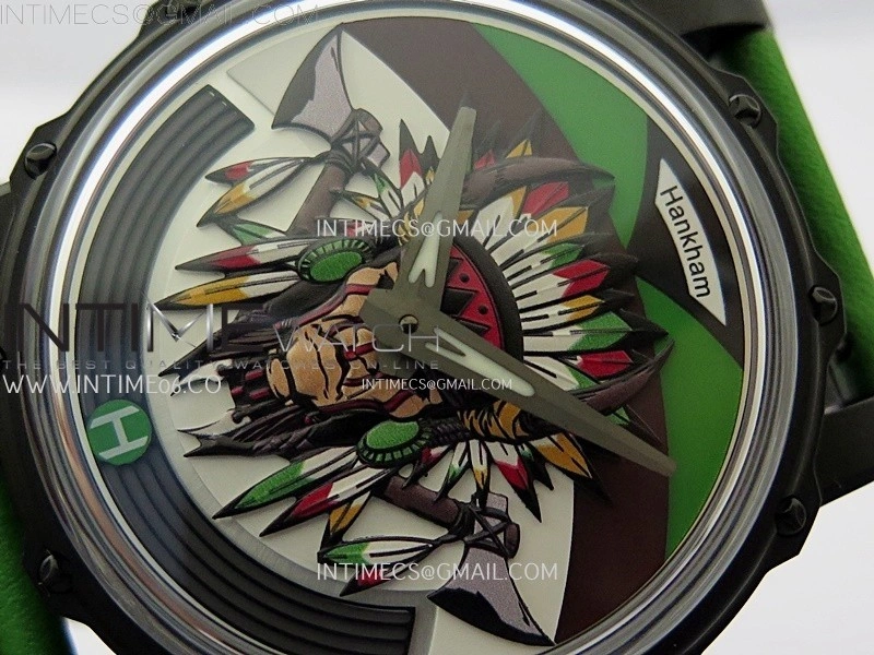 Hankham Indians PVD on Green Leather Strap MIYOTA 8215