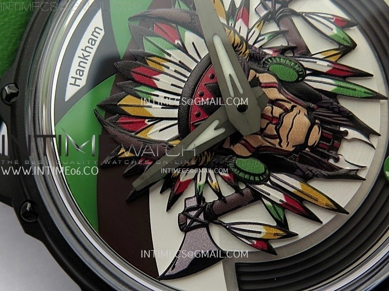 Hankham Indians PVD on Green Leather Strap MIYOTA 8215