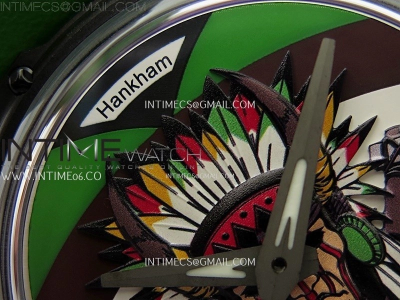 Hankham Indians PVD on Green Leather Strap MIYOTA 8215