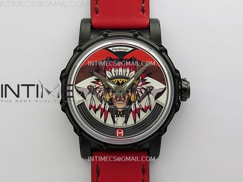 Hankham Indians PVD on Red Leather Strap MIYOTA 8215