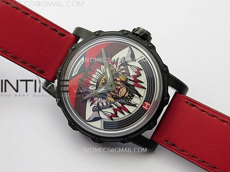 Hankham Indians PVD on Red Leather Strap MIYOTA 8215