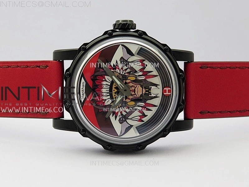 Hankham Indians PVD on Red Leather Strap MIYOTA 8215