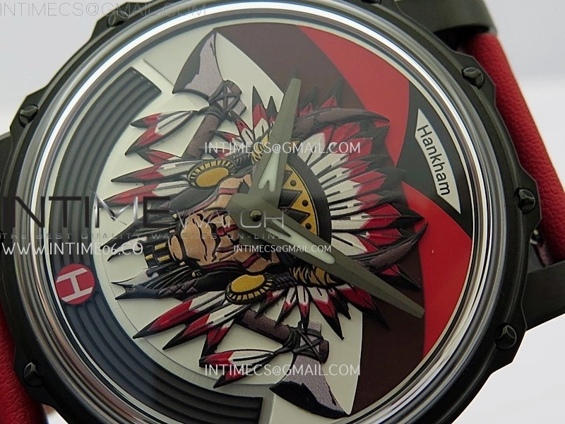 Hankham Indians PVD on Red Leather Strap MIYOTA 8215