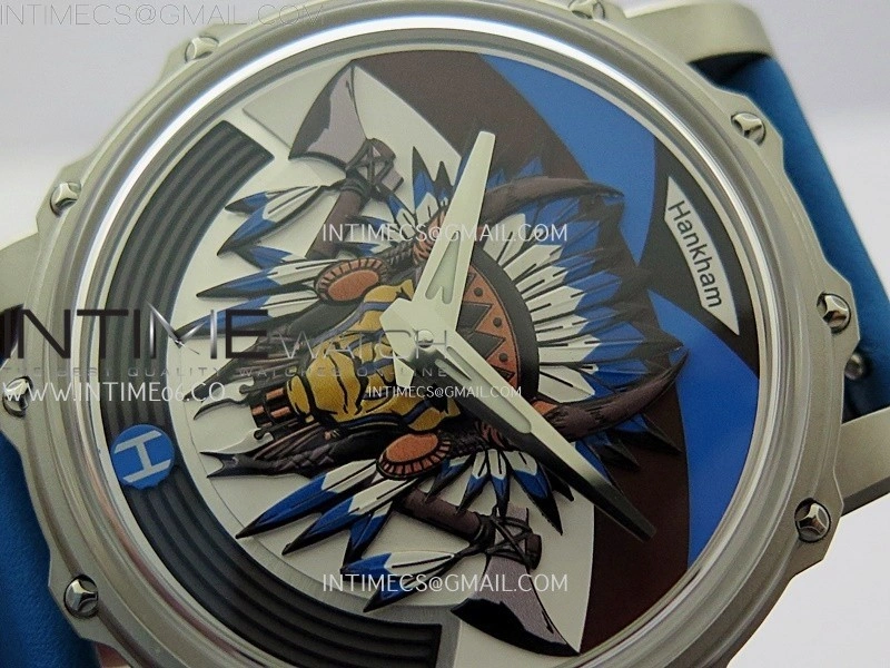 Hankham Indians SS on Blue Leather Strap MIYOTA 8215