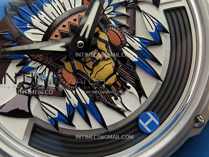 Hankham Indians SS on Blue Leather Strap MIYOTA 8215