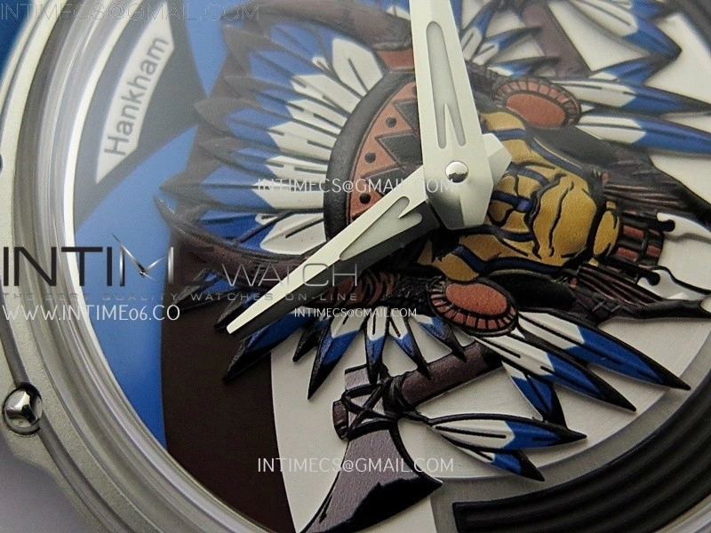 Hankham Indians SS on Blue Leather Strap MIYOTA 8215