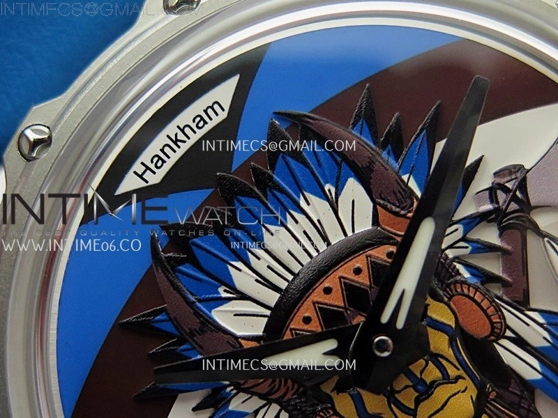 Hankham Indians SS on Blue Leather Strap MIYOTA 8215