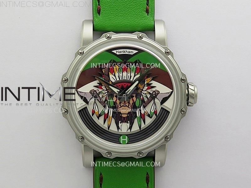 Hankham Indians SS on Green Leather Strap MIYOTA 8215
