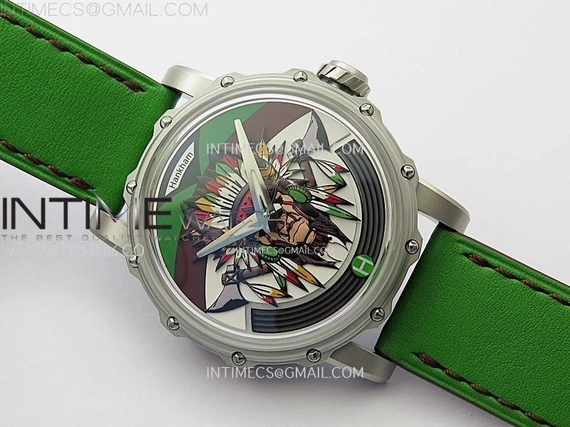 Hankham Indians SS on Green Leather Strap MIYOTA 8215