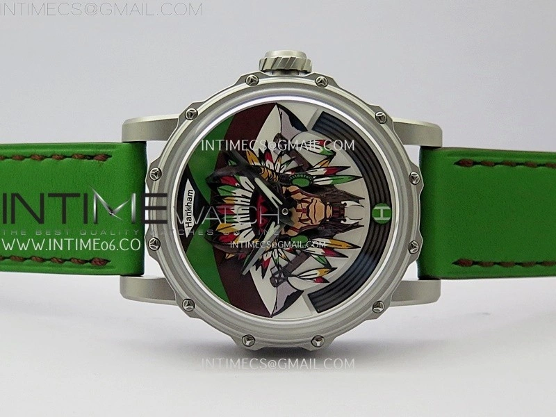 Hankham Indians SS on Green Leather Strap MIYOTA 8215