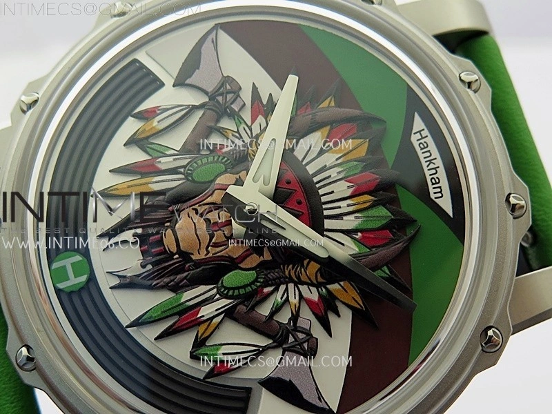 Hankham Indians SS on Green Leather Strap MIYOTA 8215