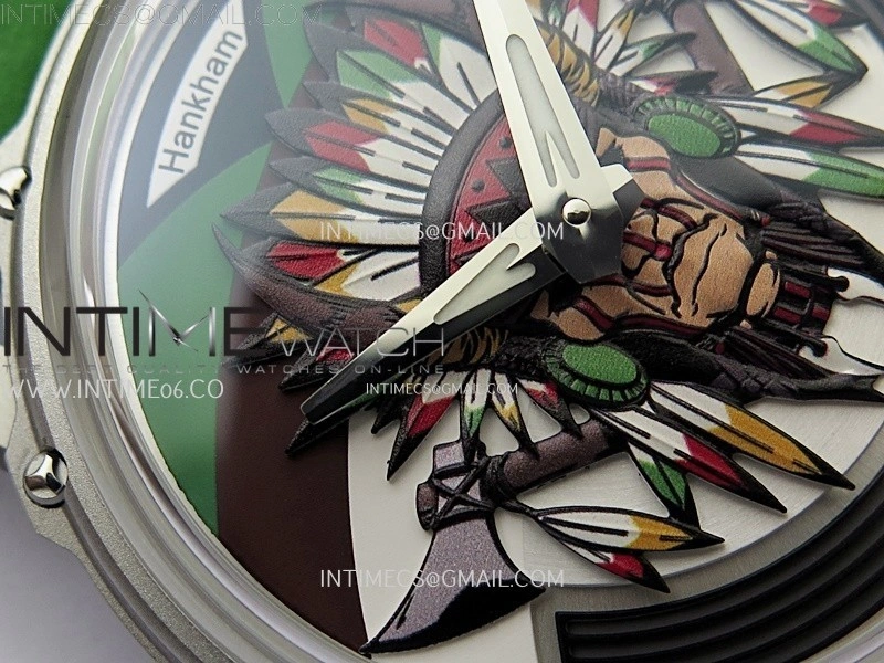 Hankham Indians SS on Green Leather Strap MIYOTA 8215