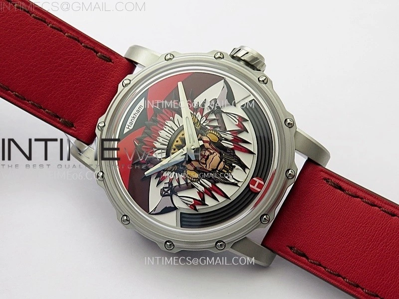Hankham Indians SS on Red Leather Strap MIYOTA 8215