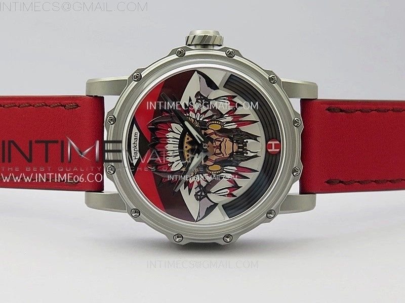 Hankham Indians SS on Red Leather Strap MIYOTA 8215
