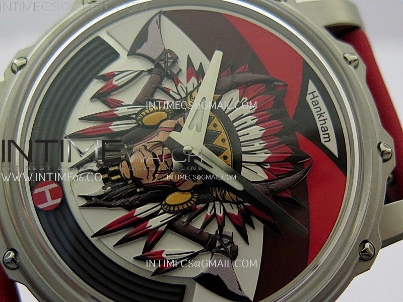 Hankham Indians SS on Red Leather Strap MIYOTA 8215