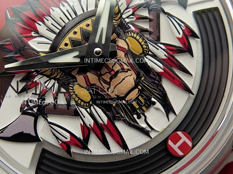 Hankham Indians SS on Red Leather Strap MIYOTA 8215