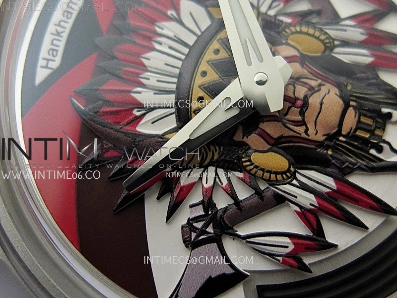 Hankham Indians SS on Red Leather Strap MIYOTA 8215