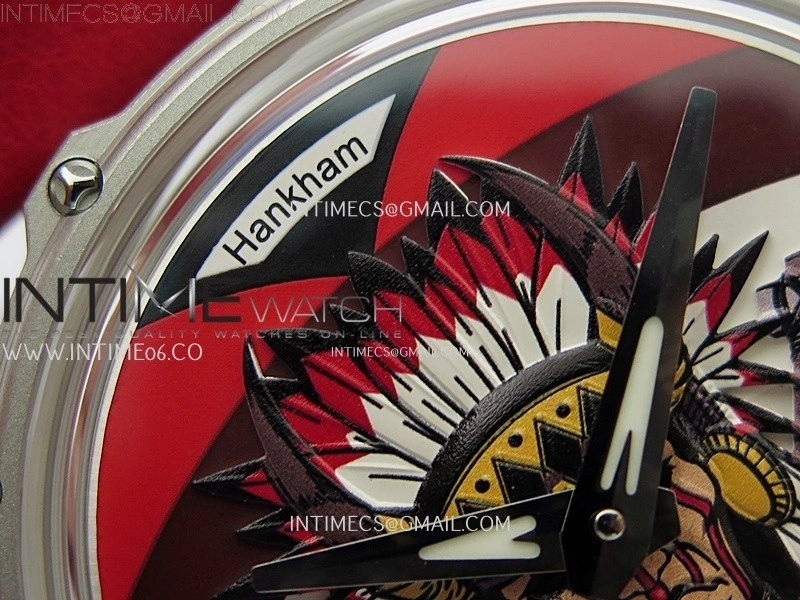 Hankham Indians SS on Red Leather Strap MIYOTA 8215