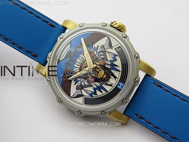 Hankham Indians Two Tone on Blue Leather Strap MIYOTA 8215
