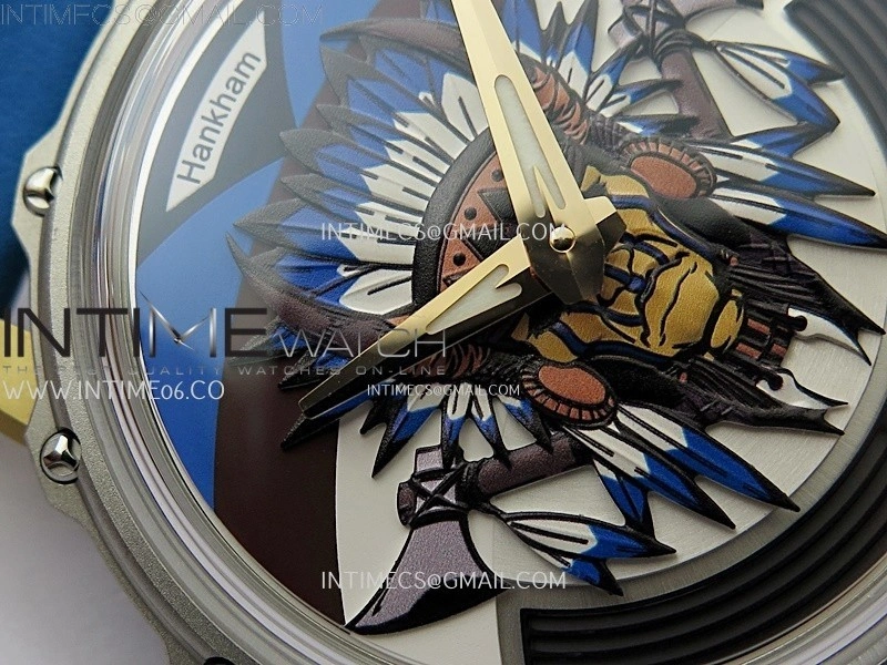 Hankham Indians Two Tone on Blue Leather Strap MIYOTA 8215
