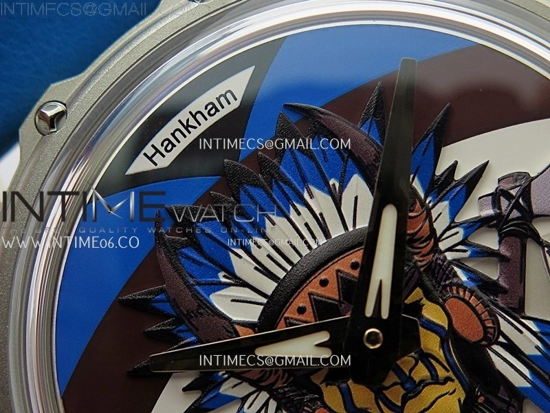 Hankham Indians Two Tone on Blue Leather Strap MIYOTA 8215