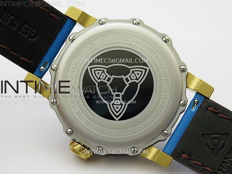 Hankham Indians Two Tone on Blue Leather Strap MIYOTA 8215